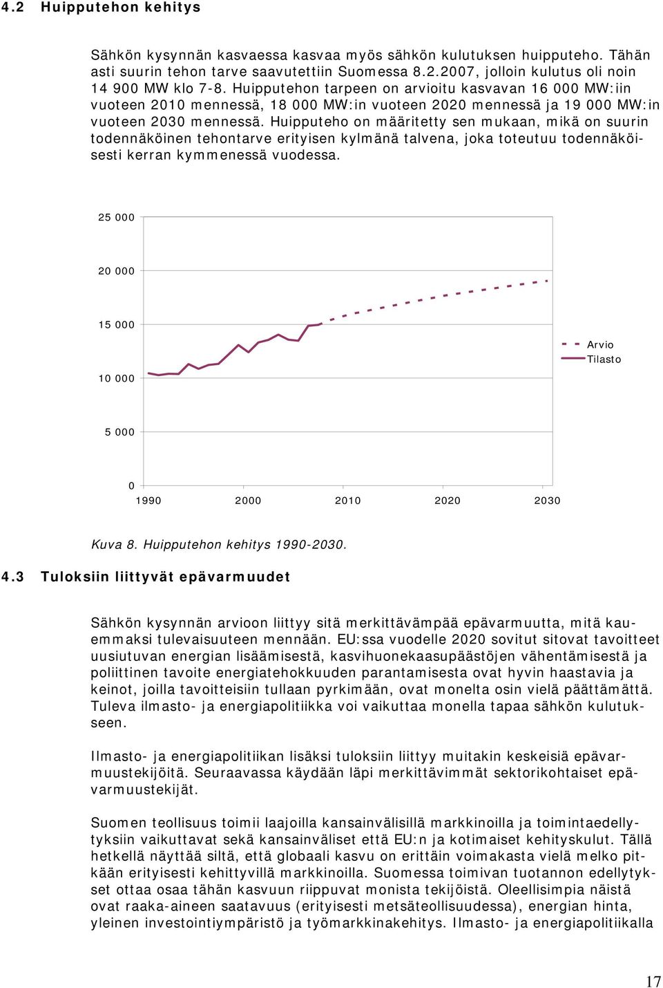 Huipputeho on määritetty sen mukaan, mikä on suurin todennäköinen tehontarve erityisen kylmänä talvena, joka toteutuu todennäköisesti kerran kymmenessä vuodessa.