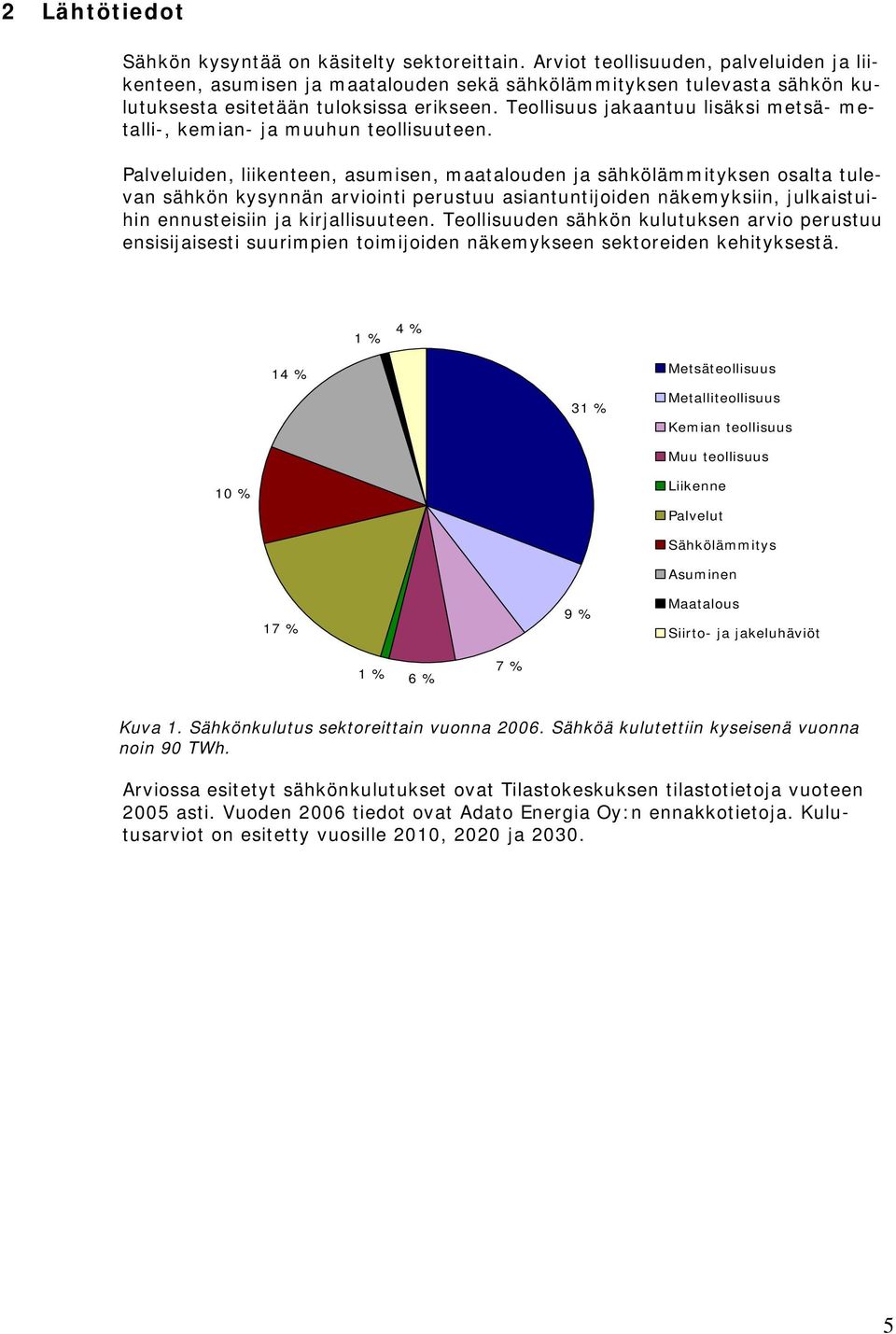 Teollisuus jakaantuu lisäksi metsä- metalli-, kemian- ja muuhun teollisuuteen.