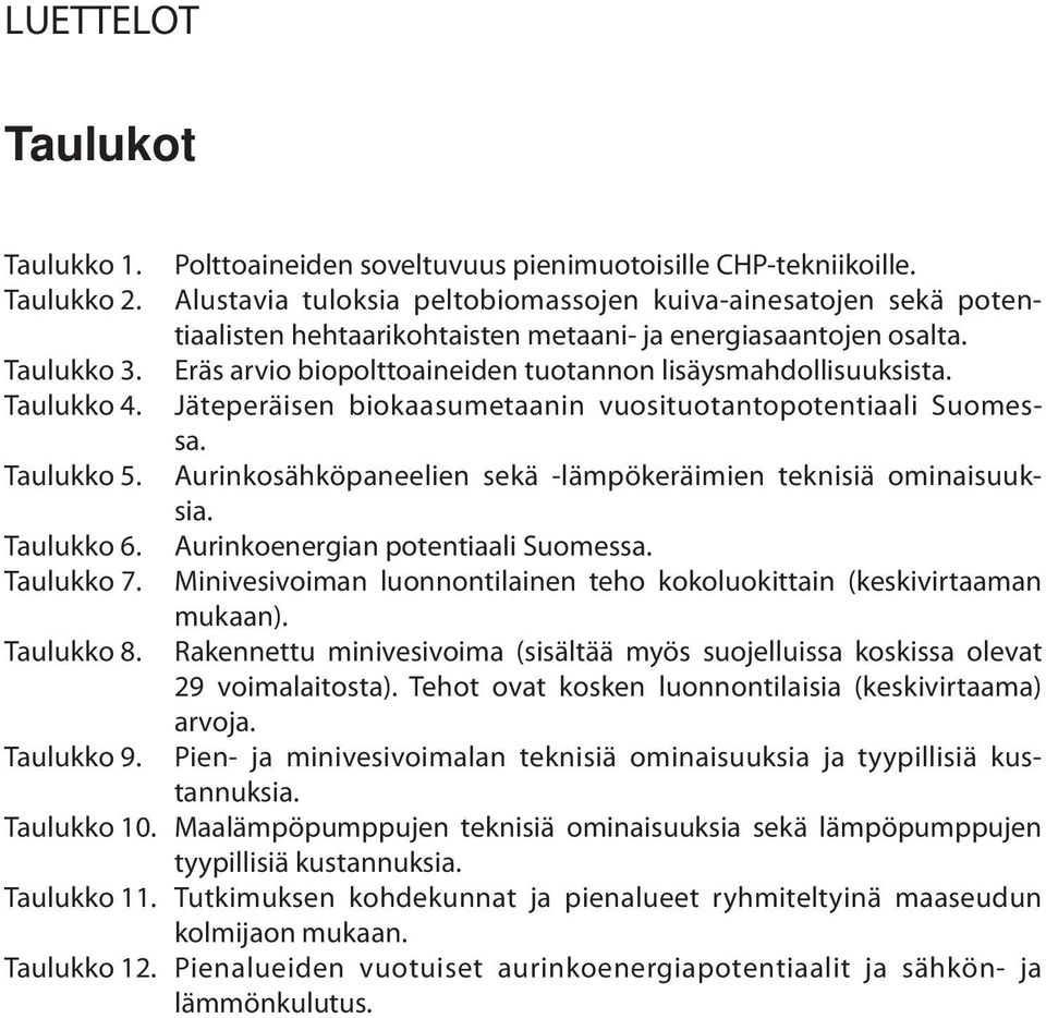 Jäteperäisen biokaasumetaanin vuosituotantopotentiaali Suomessa. Aurinkosähköpaneelien sekä -lämpökeräimien teknisiä ominaisuuksia. Aurinkoenergian potentiaali Suomessa.