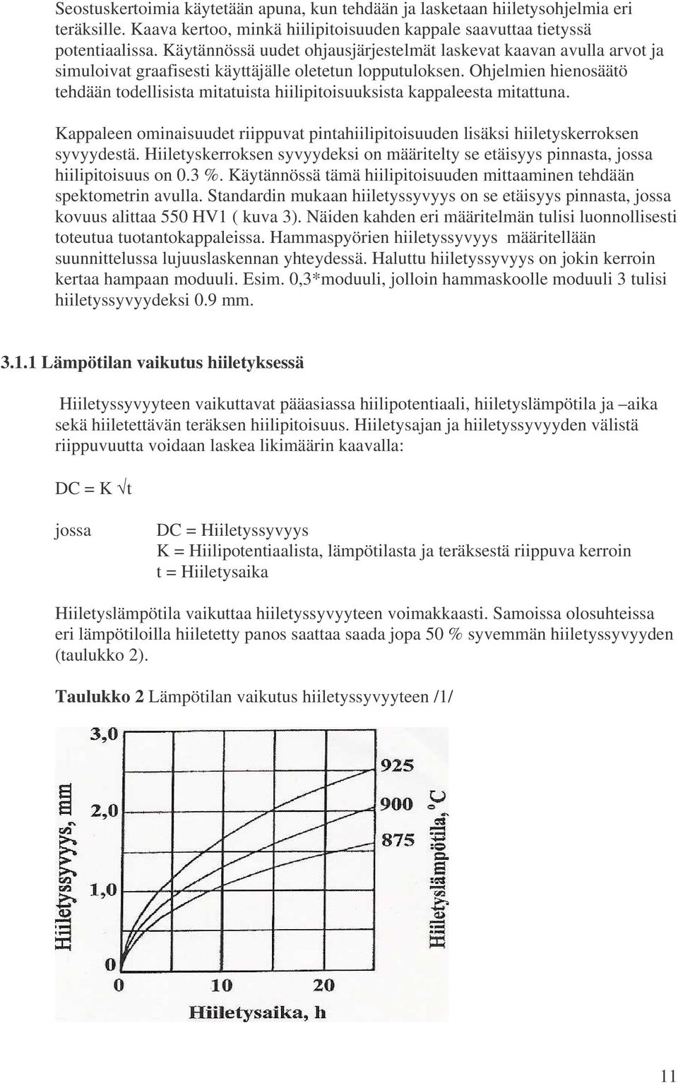 Ohjelmien hienosäätö tehdään todellisista mitatuista hiilipitoisuuksista kappaleesta mitattuna. Kappaleen ominaisuudet riippuvat pintahiilipitoisuuden lisäksi hiiletyskerroksen syvyydestä.