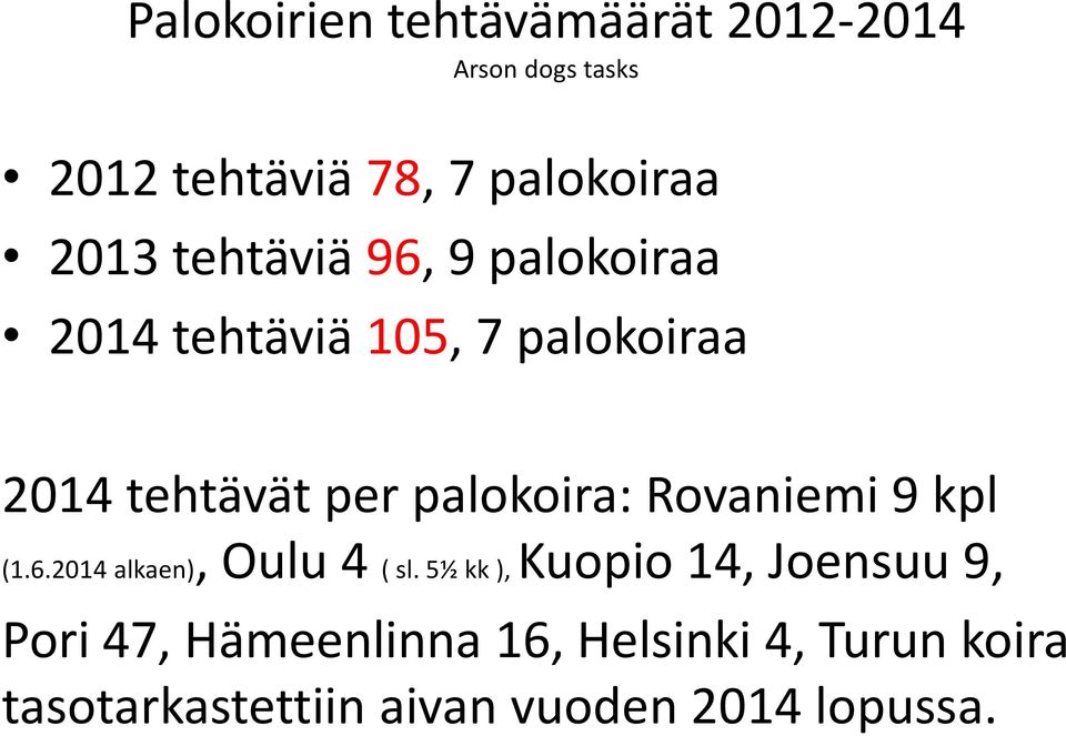 palokoira: Rovaniemi 9 kpl (1.6.2014 alkaen), Oulu 4 ( sl.
