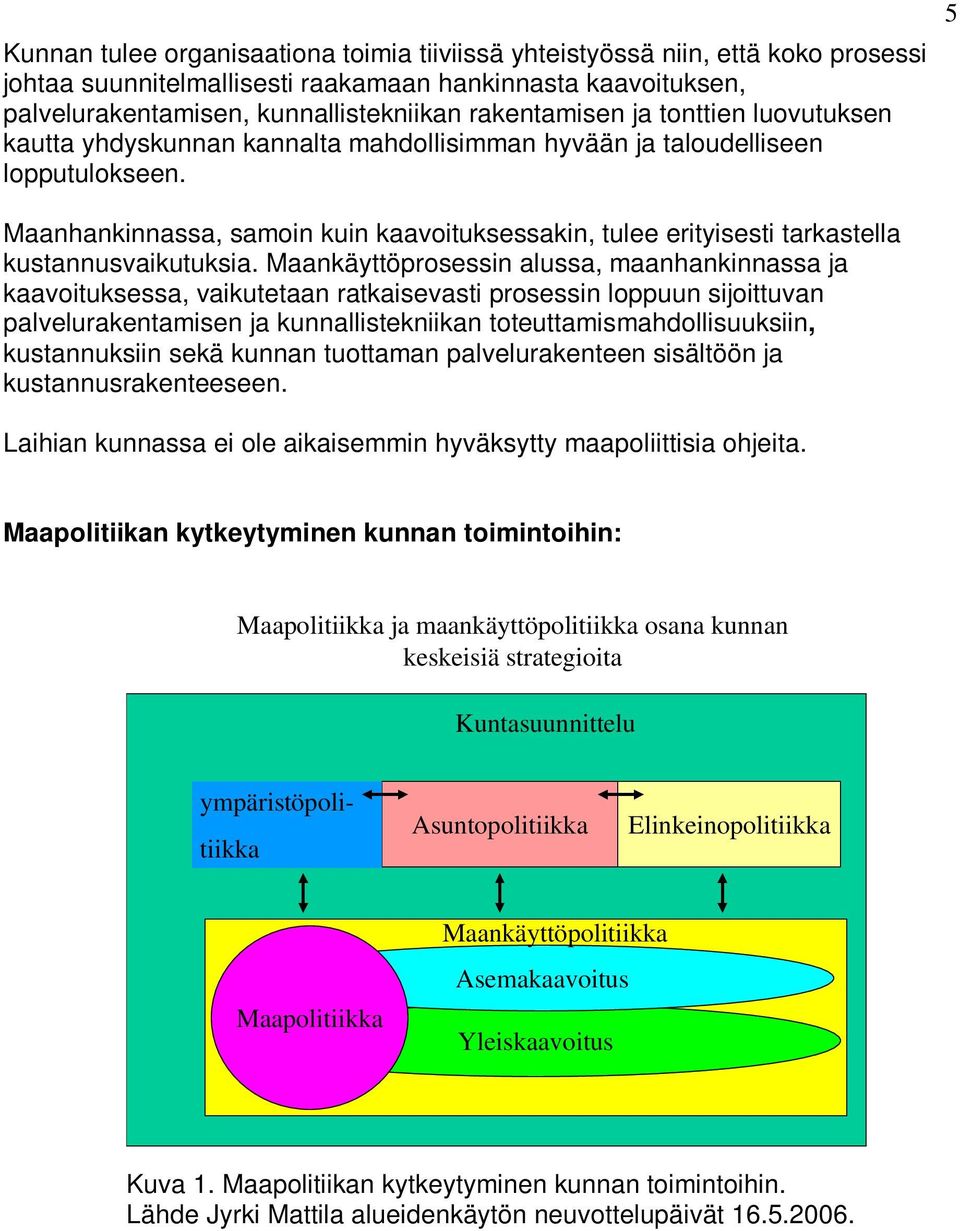 5 Maanhankinnassa, samoin kuin kaavoituksessakin, tulee erityisesti tarkastella kustannusvaikutuksia.