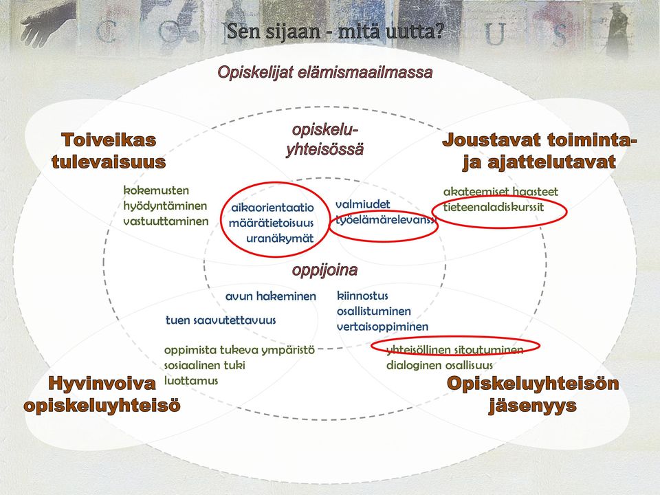 hakeminen tuen saavutettavuus oppimista tukeva ympäristö sosiaalinen tuki luottamus