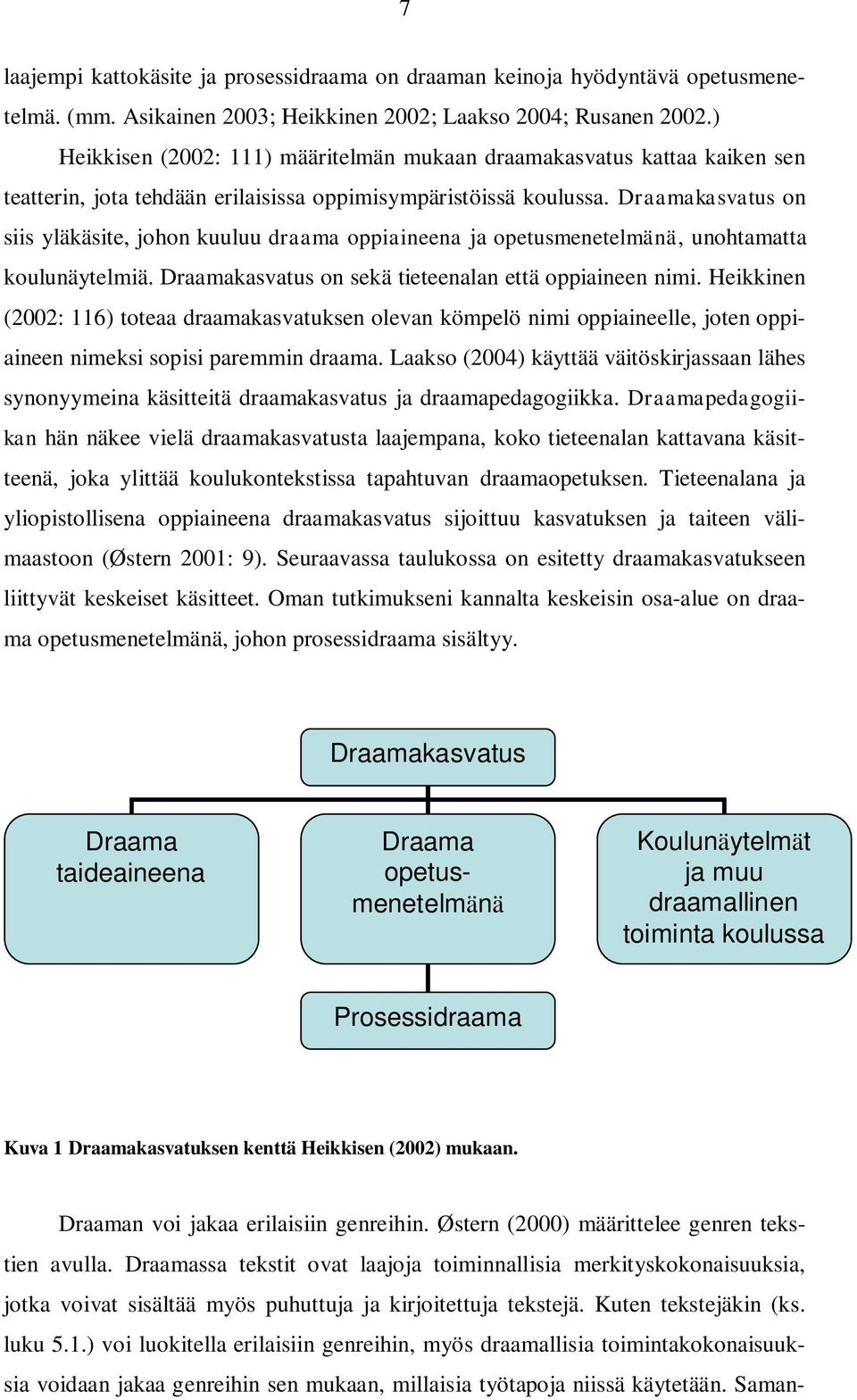 Draamakasvatus on siis yläkäsite, johon kuuluu draama oppiaineena ja opetusmenetelmänä, unohtamatta koulunäytelmiä. Draamakasvatus on sekä tieteenalan että oppiaineen nimi.