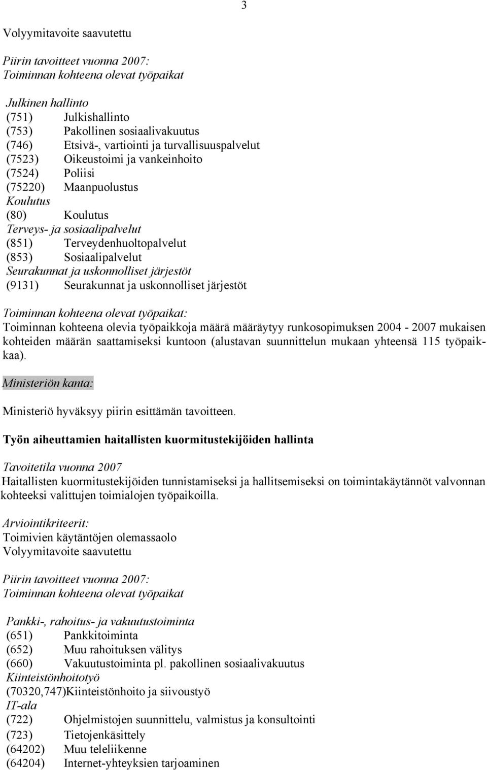 ja uskonnolliset järjestöt : Toiminnan kohteena olevia työpaikkoja määrä määräytyy runkosopimuksen 2004-2007 mukaisen kohteiden määrän saattamiseksi kuntoon (alustavan suunnittelun mukaan yhteensä