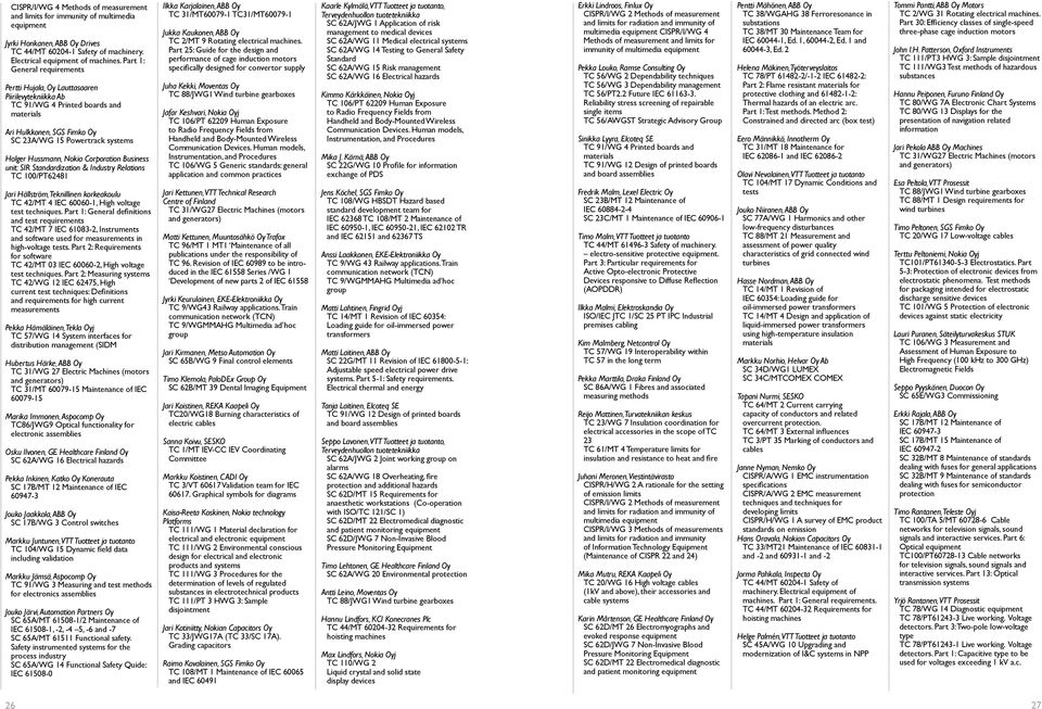 Nokia Corporation Business unit: SIR Standardization & Industry Relations TC 100/PT62481 Jari Hällström, Teknillinen korkeakoulu TC 42/MT 4 IEC 60060-1, High voltage test techniques.