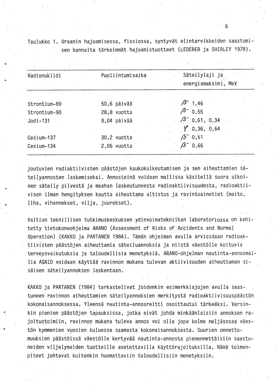 0,61, 0,34 It 0,36, 0,64_ CeSium-137 30,2 vuotta /3-0, 51 Cesium-134 2,06 vuotta /3-0,66 joutuvien radiaktiivisten päästöjen kaukokulkeutumisen ja sen aiheuttamien säteilyannosten laskemiseksi.