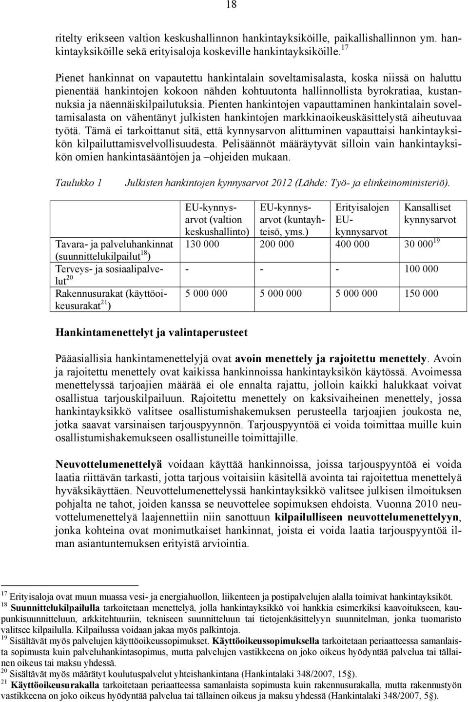 näennäiskilpailutuksia. Pienten hankintojen vapauttaminen hankintalain soveltamisalasta on vähentänyt julkisten hankintojen markkinaoikeuskäsittelystä aiheutuvaa työtä.