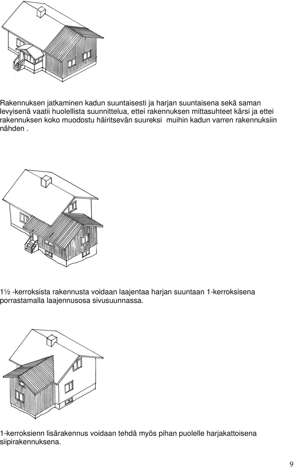 kadun varren rakennuksiin nähden.