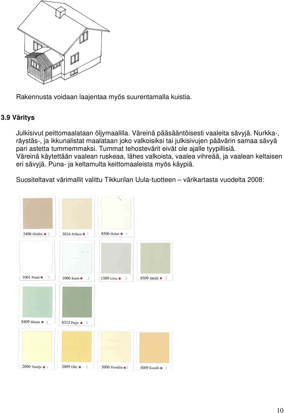 Nurkka-, räystäs-, ja ikkunalistat maalataan joko valkoisiksi tai julkisivujen päävärin samaa sävyä pari astetta tummemmaksi.