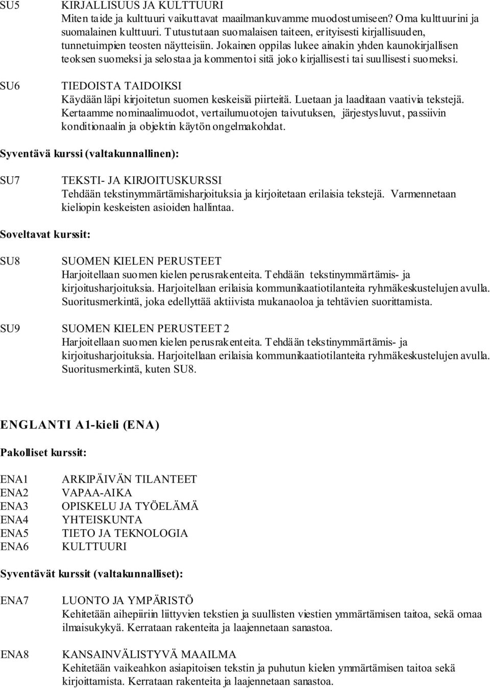 Jokainen oppilas lukee ainakin yhden kaunokirjallisen teoksen suomeksi ja selostaa ja kommentoi sitä joko kirjallisesti tai suullisesti suomeksi.