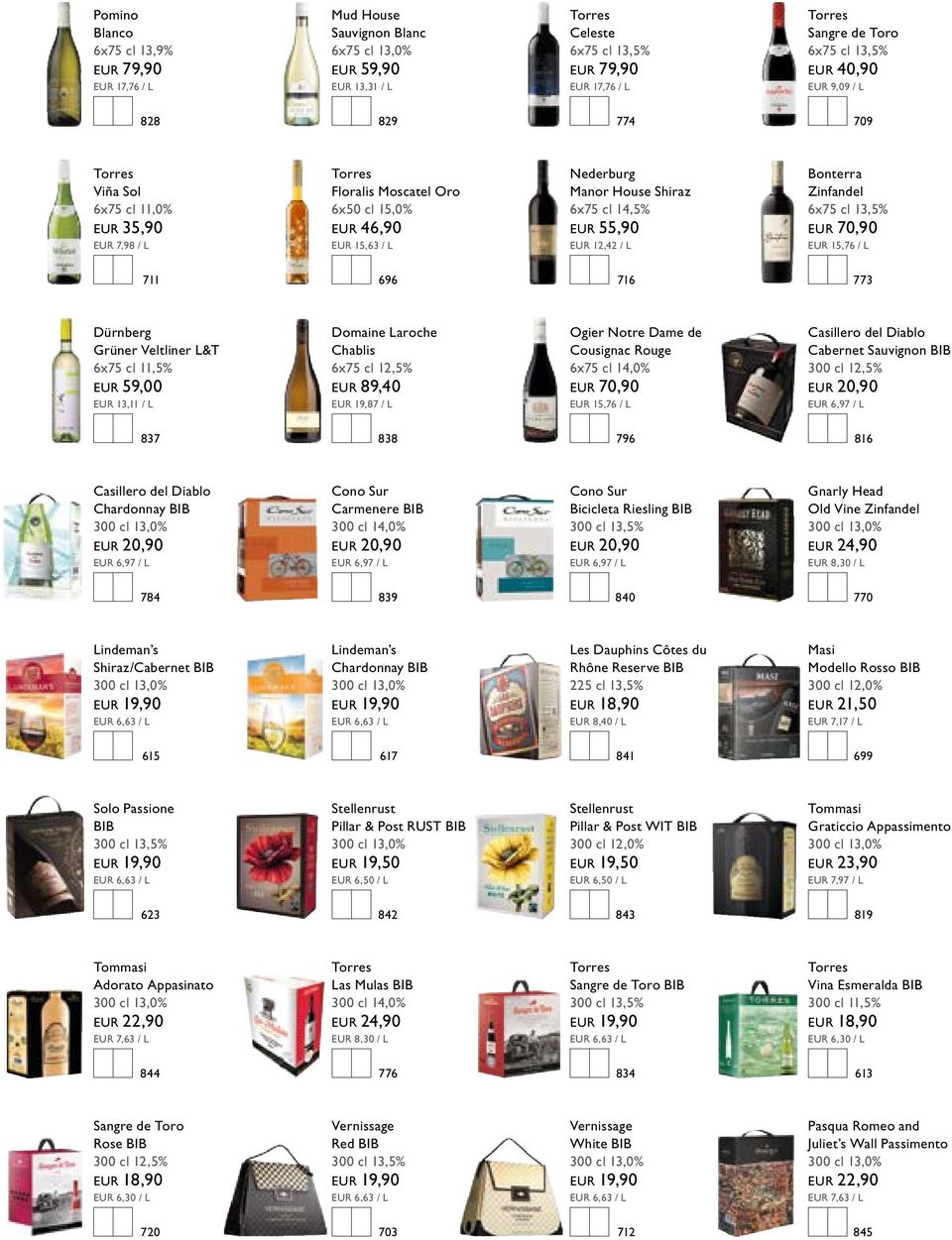 15,76 / L 711 696 716 773 Dürnberg Grüner Veltliner L&T EUR 59,00 EUR 13,11 / L Domaine Laroche Chablis EUR 89,40 EUR 19,87 / L Ogier Notre Dame de Cousignac Rouge 6x75 cl 14,0% EUR 70,90 EUR 15,76 /