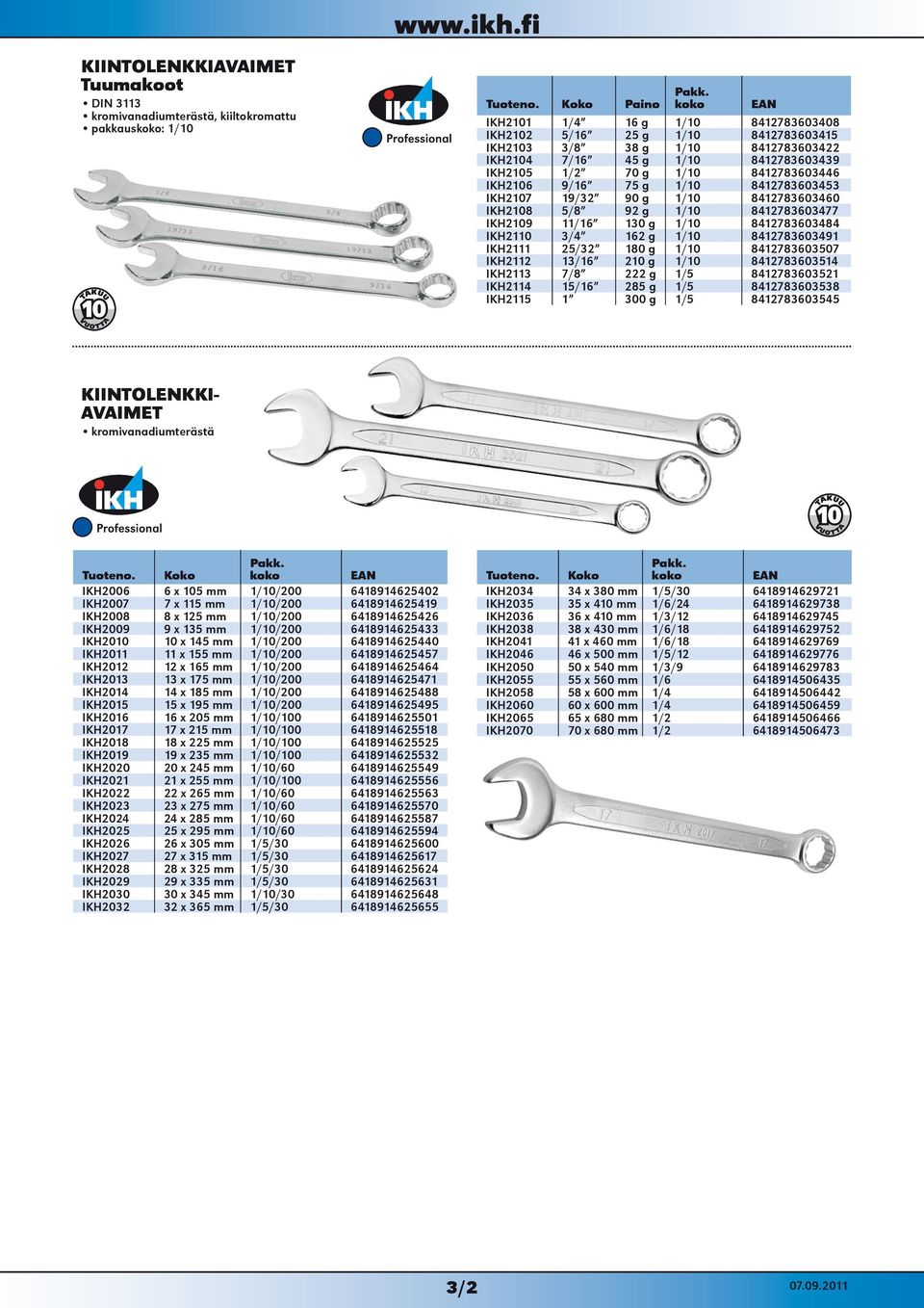 IKH2106 9/16 75 g 1/10 8412783603453 IKH2107 19/32 90 g 1/10 8412783603460 IKH2108 5/8 92 g 1/10 8412783603477 IKH2109 11/16 130 g 1/10 8412783603484 IKH2110 3/4 162 g 1/10 8412783603491 IKH2111