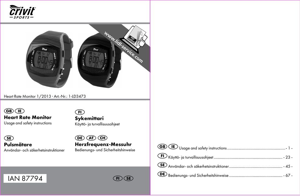 Pulsmätare Användar- och säkerhetsinstruktioner IAN 87794 Herzfrequenz-Messuhr Bedienungs- und