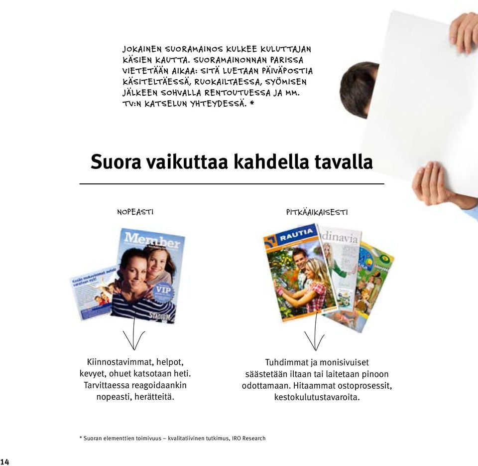 TV:n katselun yhteydessä. * Suora vaikuttaa kahdella tavalla Nopeasti Pitkäaikaisesti Kiinnostavimmat, helpot, kevyet, ohuet katsotaan heti.