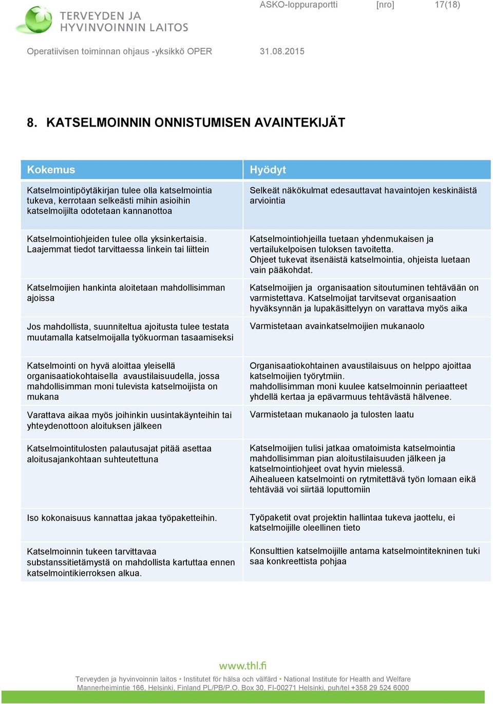 näkökulmat edesauttavat havaintojen keskinäistä arviointia Katselmointiohjeiden tulee olla yksinkertaisia.