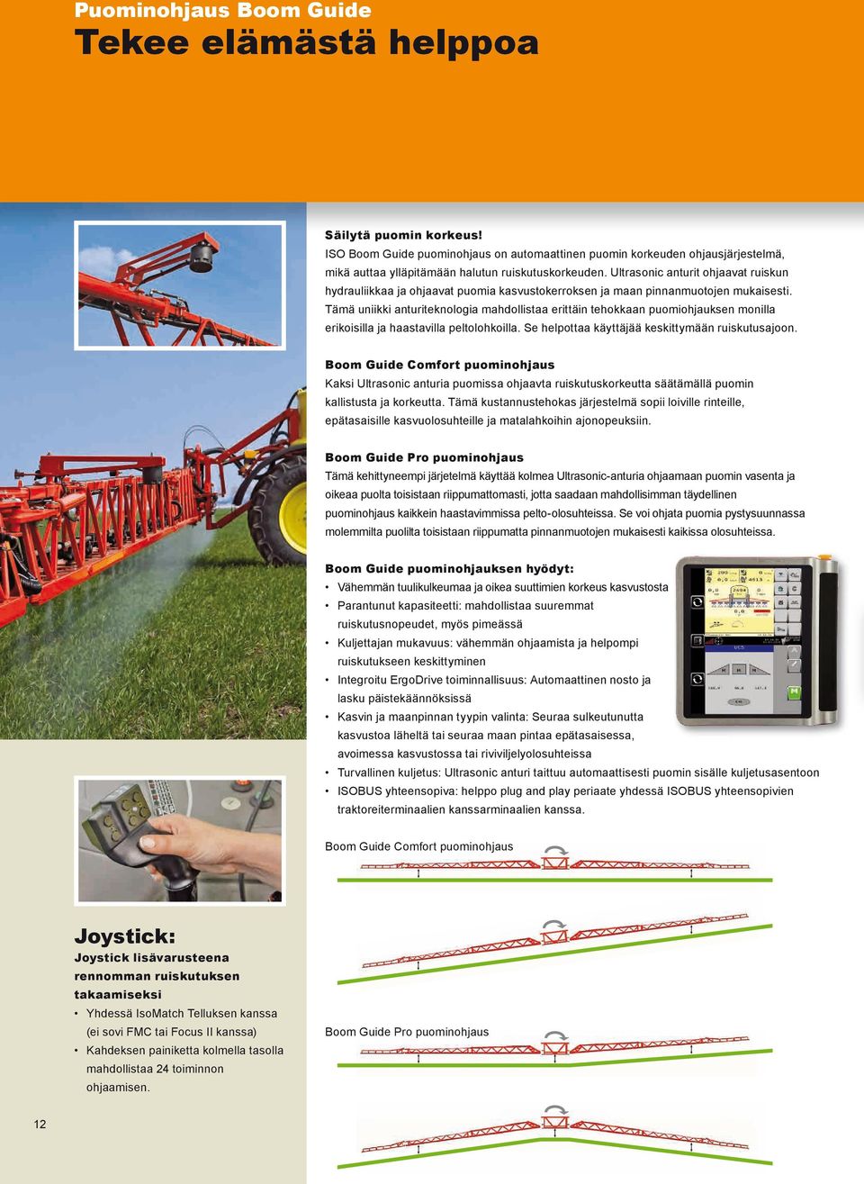 Ultrasonic anturit ohjaavat ruiskun hydrauliikkaa ja ohjaavat puomia kasvustokerroksen ja maan pinnanmuotojen mukaisesti.