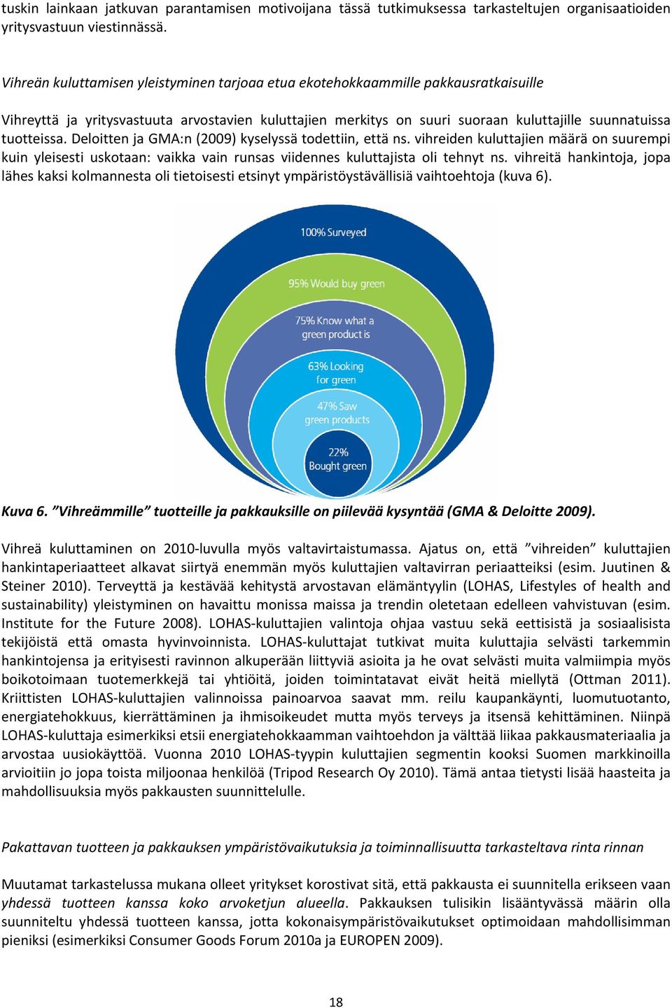 Deloitten ja GMA:n (2009) kyselyssä todettiin, että ns. vihreiden kuluttajien määrä on suurempi kuin yleisesti uskotaan: vaikka vain runsas viidennes kuluttajista oli tehnyt ns.
