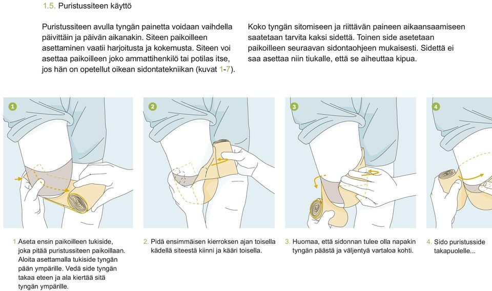 Aloita asettamalla tukiside tyngän pään ympärille. Vedä side tyngän takaa eteen ja ala kiertää sitä tyngän ympärille.