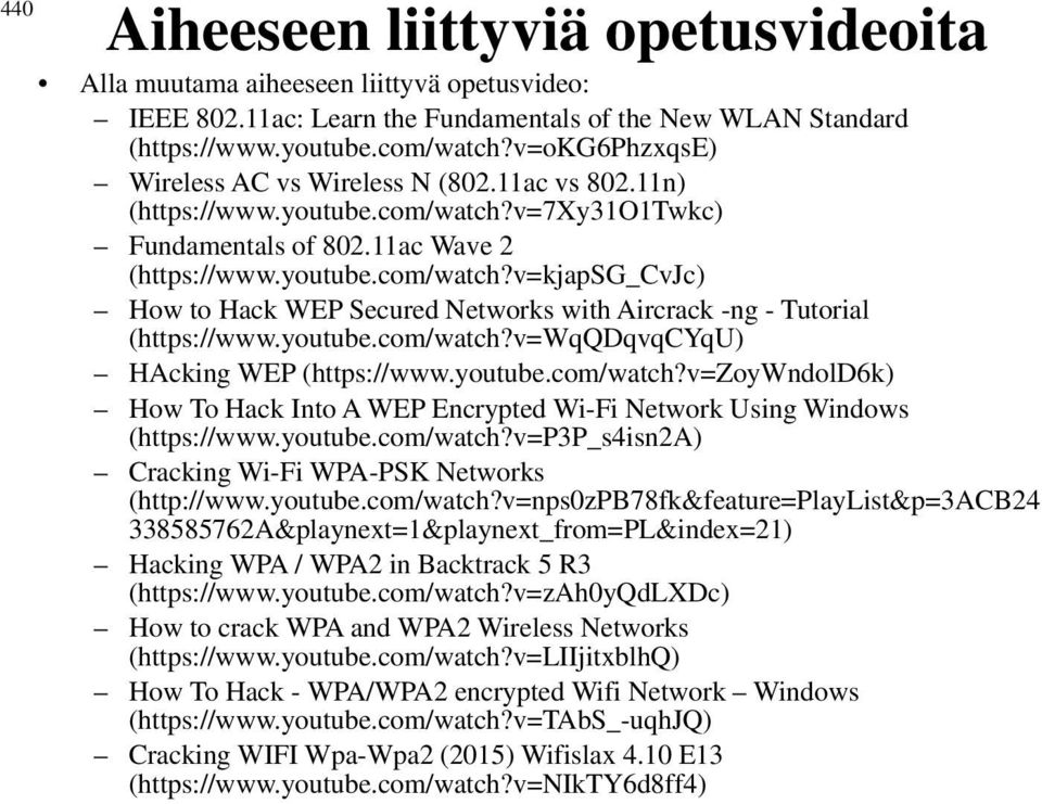 youtube.com/watch?v=wqqdqvqcyqu) HAcking WEP (https://www.youtube.com/watch?v=zoywndold6k) How To Hack Into A WEP Encrypted Wi-Fi Network Using Windows (https://www.youtube.com/watch?v=p3p_s4isn2a) Cracking Wi-Fi WPA-PSK Networks (http://www.