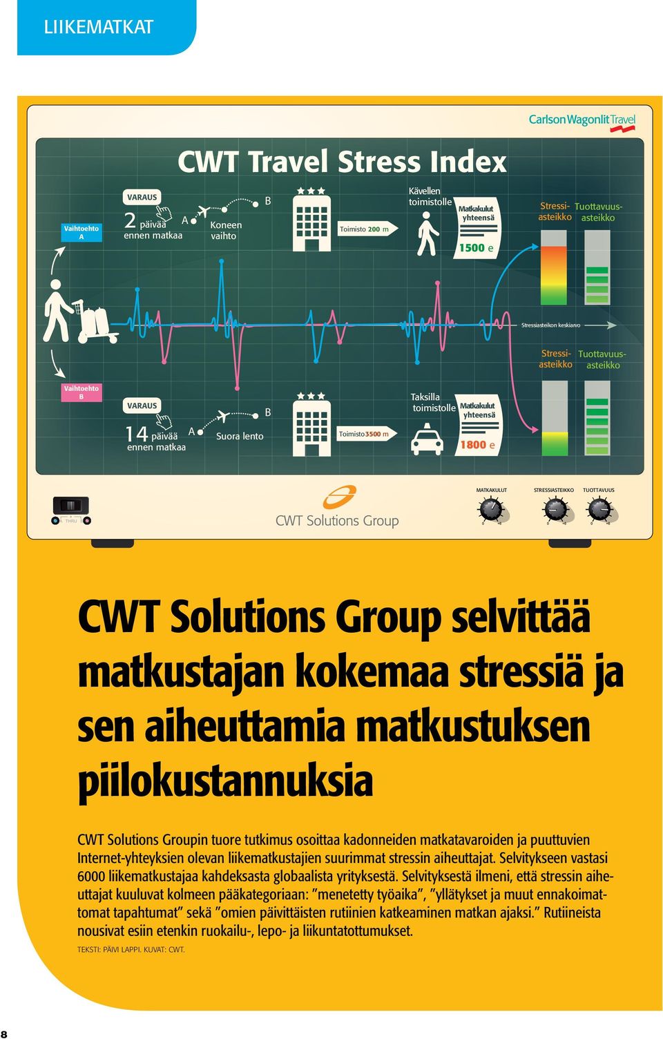 STRESSIASTEIKKO TUOTTAVUUS CWT Solutions Group selvittää matkustajan kokemaa stressiä ja sen aiheuttamia matkustuksen piilokustannuksia CWT Solutions Groupin tuore tutkimus osoittaa kadonneiden