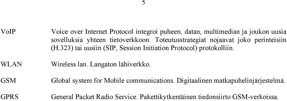 323) tai uusiin (SIP, Session Initiation Protocol) protokolliin. Wireless lan. Langaton lähiverkko.