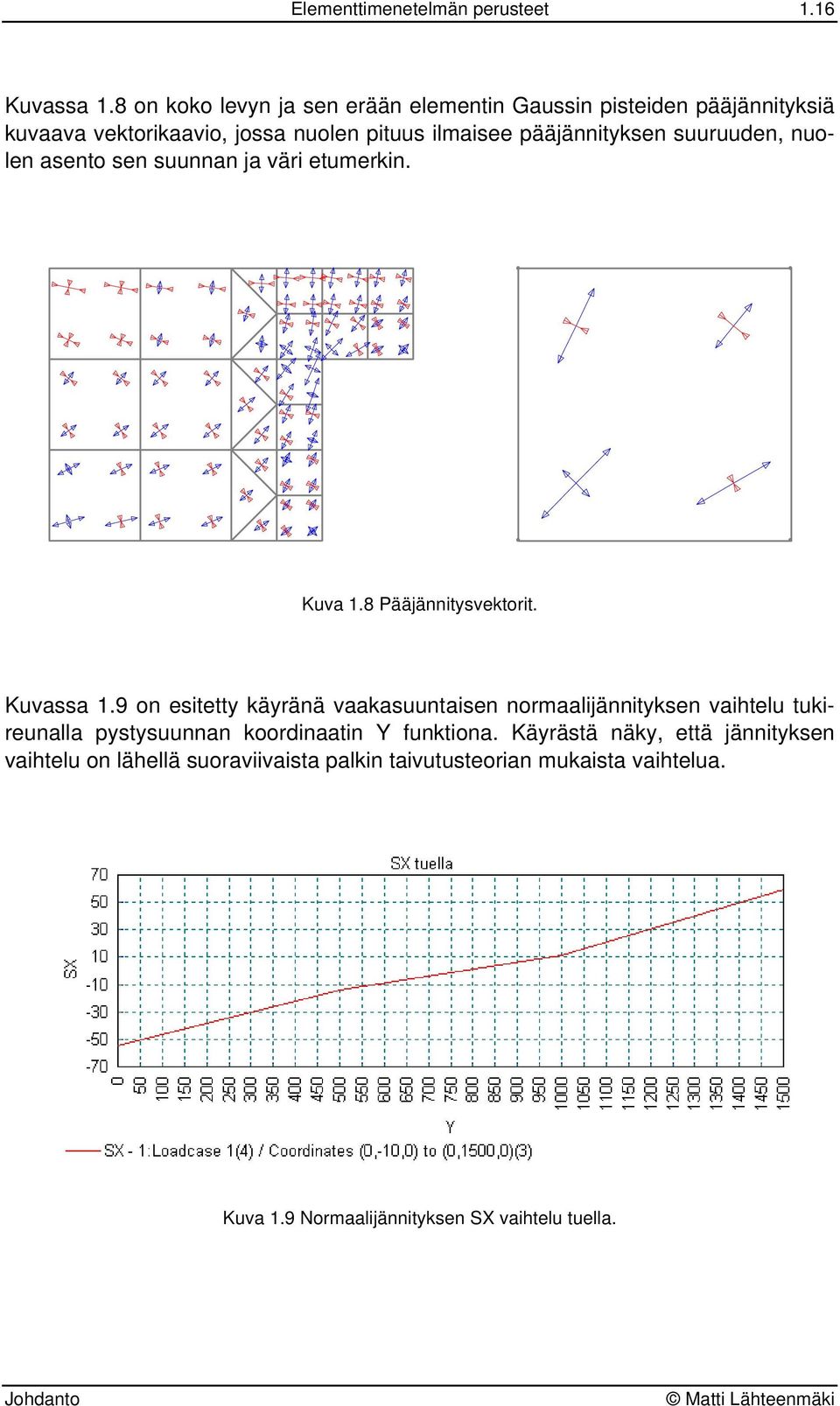 suuruuden, nuolen asento sen suunnan ja väri etumerkin. Kuva 1.8 Pääjännitysvektorit. Kuvassa 1.