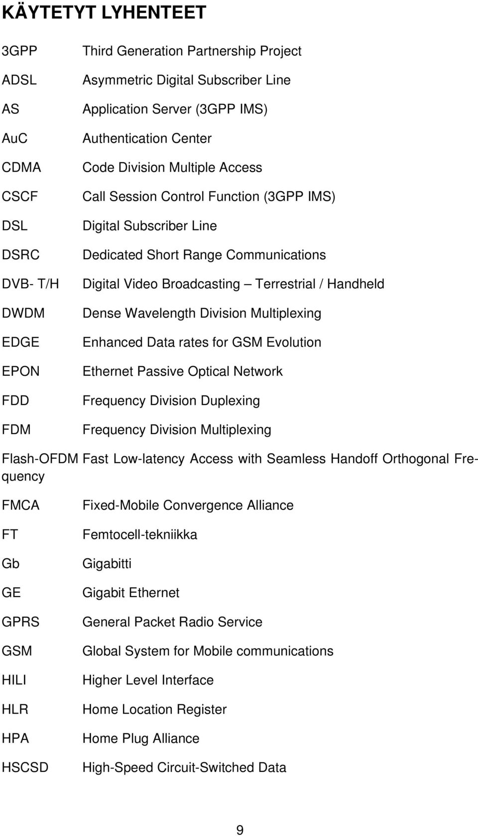 Handheld Dense Wavelength Division Multiplexing Enhanced Data rates for GSM Evolution Ethernet Passive Optical Network Frequency Division Duplexing Frequency Division Multiplexing Flash-OFDM Fast