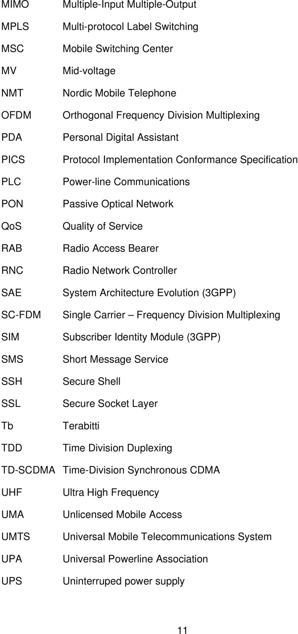 Service Radio Access Bearer Radio Network Controller System Architecture Evolution (3GPP) Single Carrier Frequency Division Multiplexing Subscriber Identity Module (3GPP) Short Message Service Secure