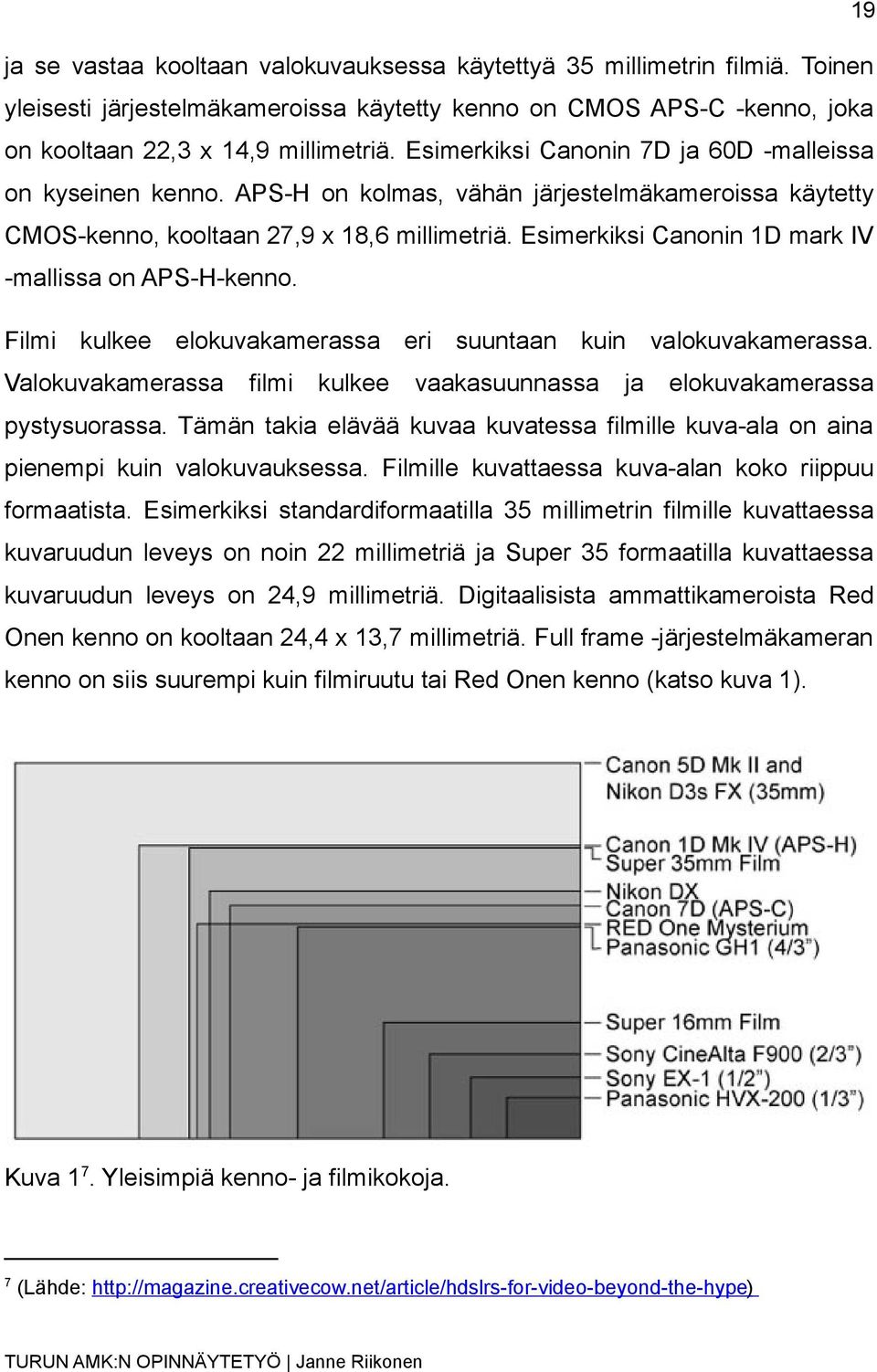 Esimerkiksi Canonin 1D mark IV -mallissa on APS-H-kenno. Filmi kulkee elokuvakamerassa eri suuntaan kuin valokuvakamerassa.