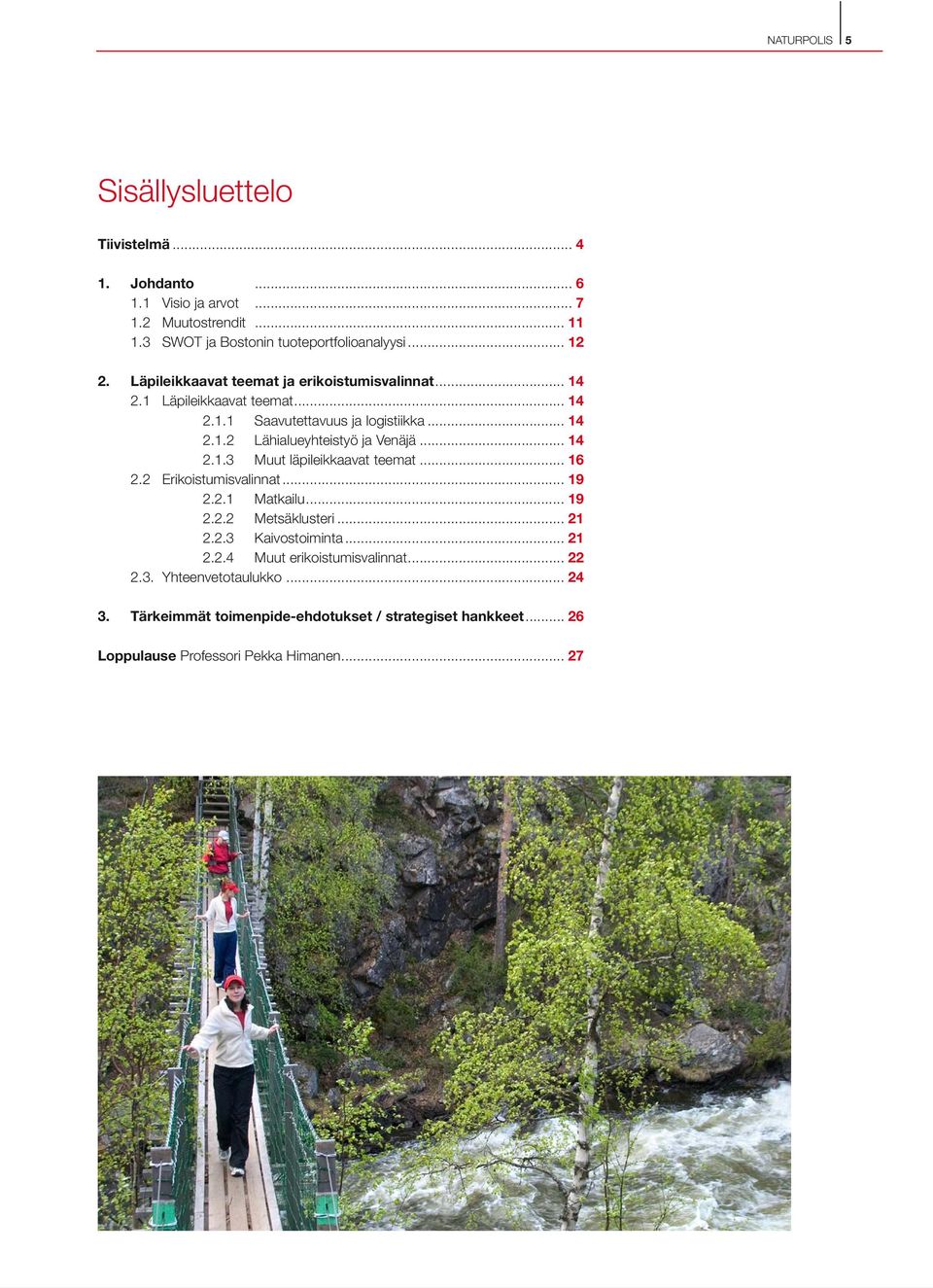 .. 14 2.1.3 Muut läpileikkaavat teemat... 16 2.2 Erikoistumisvalinnat... 19 2.2.1 Matkailu... 19 2.2.2 Metsäklusteri... 21 2.2.3 Kaivostoiminta... 21 2.2.4 Muut erikoistumisvalinnat.