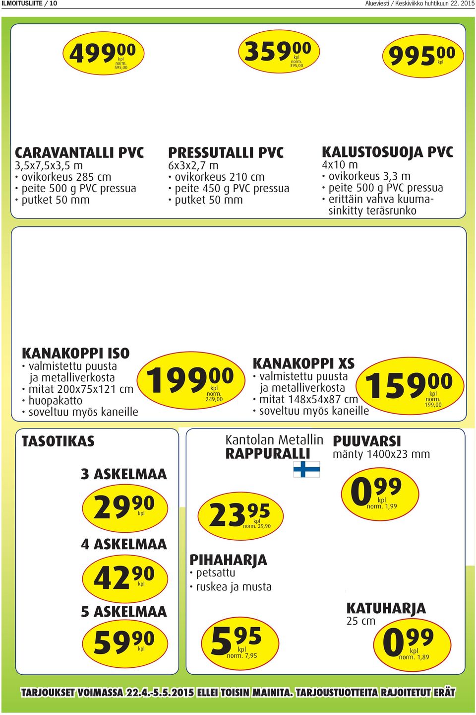 KALUSTOSUOJA PVC 4x10 m ovikorkeus 3,3 m peite 5 g PVC pressua erittäin vahva kuumasinkitty teräsrunko KANAKOPPI ISO valmistettu puusta ja metalliverkosta mitat 2x75x121 cm huopakatto soveltuu