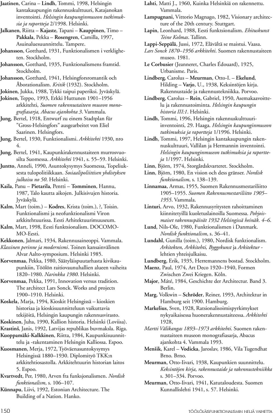 Johansson, Gotthard, 1935, Funktionalismens framtid. Stockholm. Johansson, Gotthard, 1941, Helsingforsromantik och Åborationalism. Kritik (1932). Stockholm. Jokinen, Jukka, 1988, Tykki taipui paperiksi.