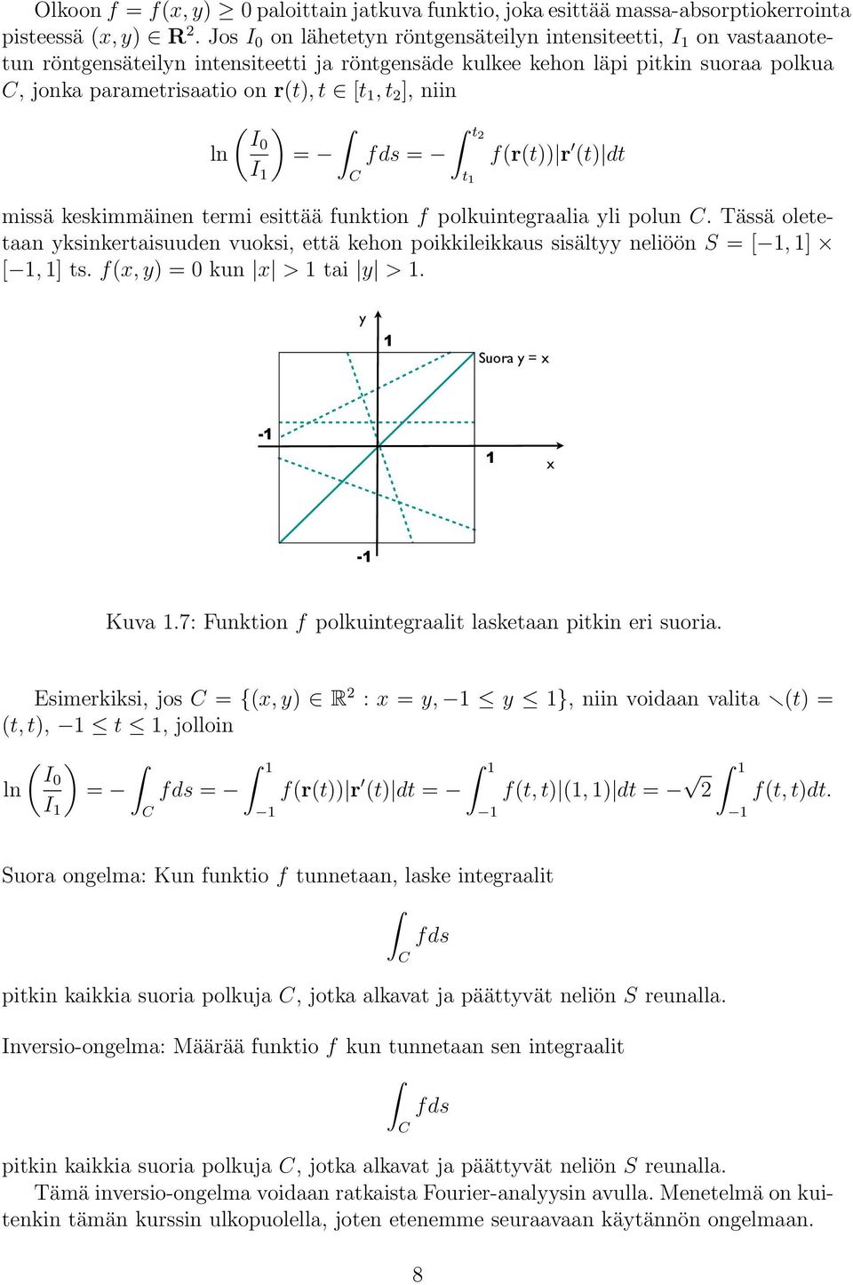 ], niin ln ( I0 I ) t2 = fds = f(r(t)) r (t) dt C t missä keskimmäinen termi esittää funktion f polkuintegraalia yli polun C.