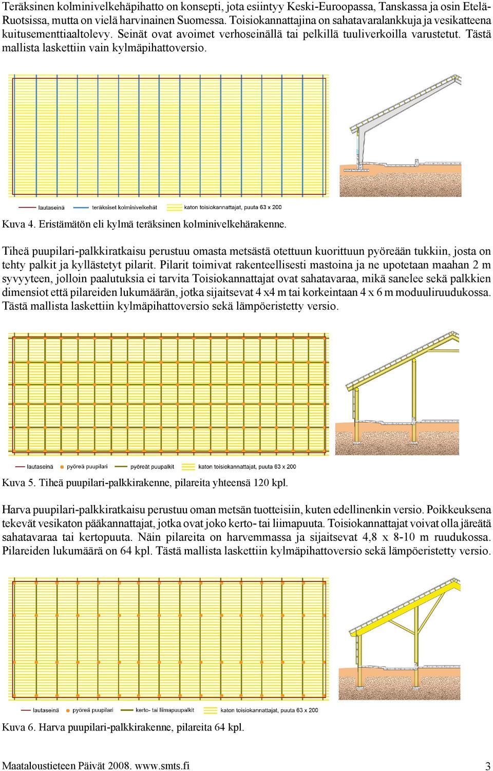 Tästä mallista laskettiin vain kylmäpihattoversio. Kuva 4. Eristämätön eli kylmä teräksinen kolminivelkehärakenne.