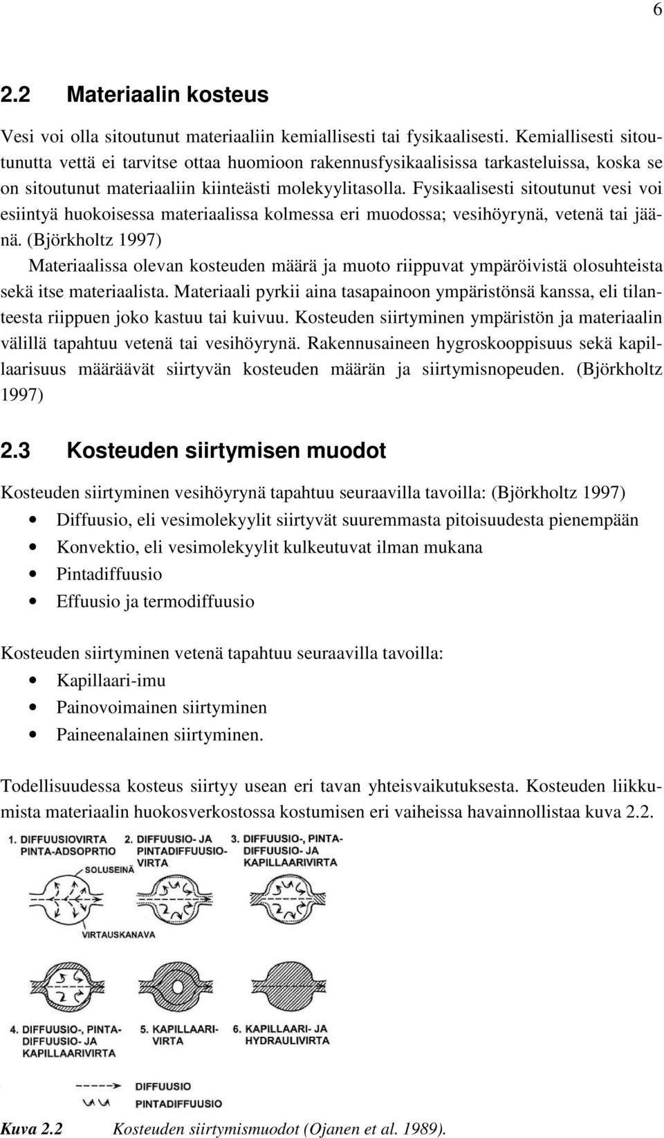 Fysikaalisesti sitoutunut vesi voi esiintyä huokoisessa materiaalissa kolmessa eri muodossa; vesihöyrynä, vetenä tai jäänä.
