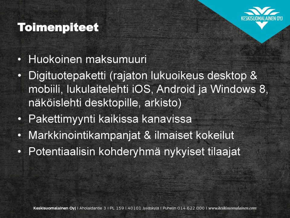 näköislehti desktopille, arkisto) Pakettimyynti kaikissa kanavissa