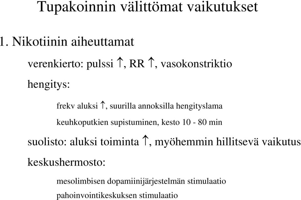 suurilla annoksilla hengityslama keuhkoputkien supistuminen, kesto 10-80 min suolisto: