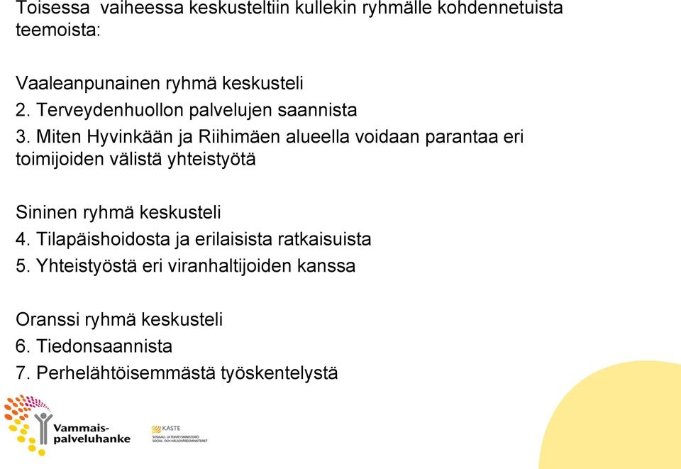 Miten Hyvinkään ja Riihimäen alueella voidaan parantaa eri toimijoiden välistä yhteistyötä Sininen ryhmä