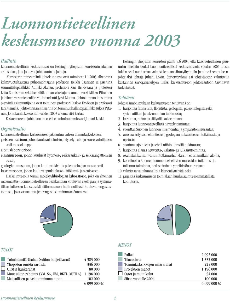 1.2003 alkaneena kolmivuotiskautena puheenjohtajana professori Heikki Saarinen ja jäseninä suunnittelupäällikkö Aulikki Alanen, professori Kari Heliövaara ja professori Lotta Sundström sekä