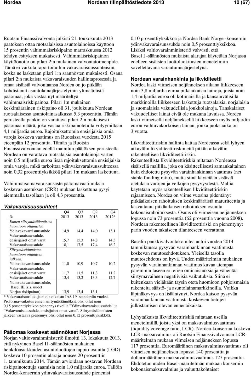 Vähimmäisriskipainon käyttöönotto on pilari 2:n mukainen valvontatoimenpide. Tämä ei vaikuta raportoituihin vakavaraisuussuhteisiin, koska ne lasketaan pilari 1:n säännösten mukaisesti.