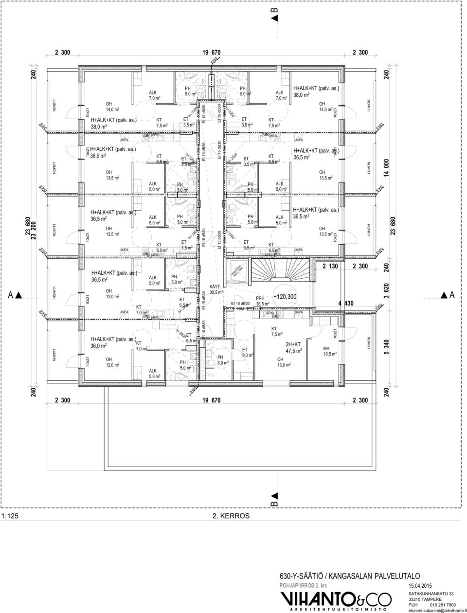 as.) 3 12,0 m 2 9,0 m 2 1 2H+ 4 10,5 m 2 2. KERROS 630-Y-SÄÄTIÖ / KNGSLN PLVELUTLO PJPIIRROS 2. krs 15.