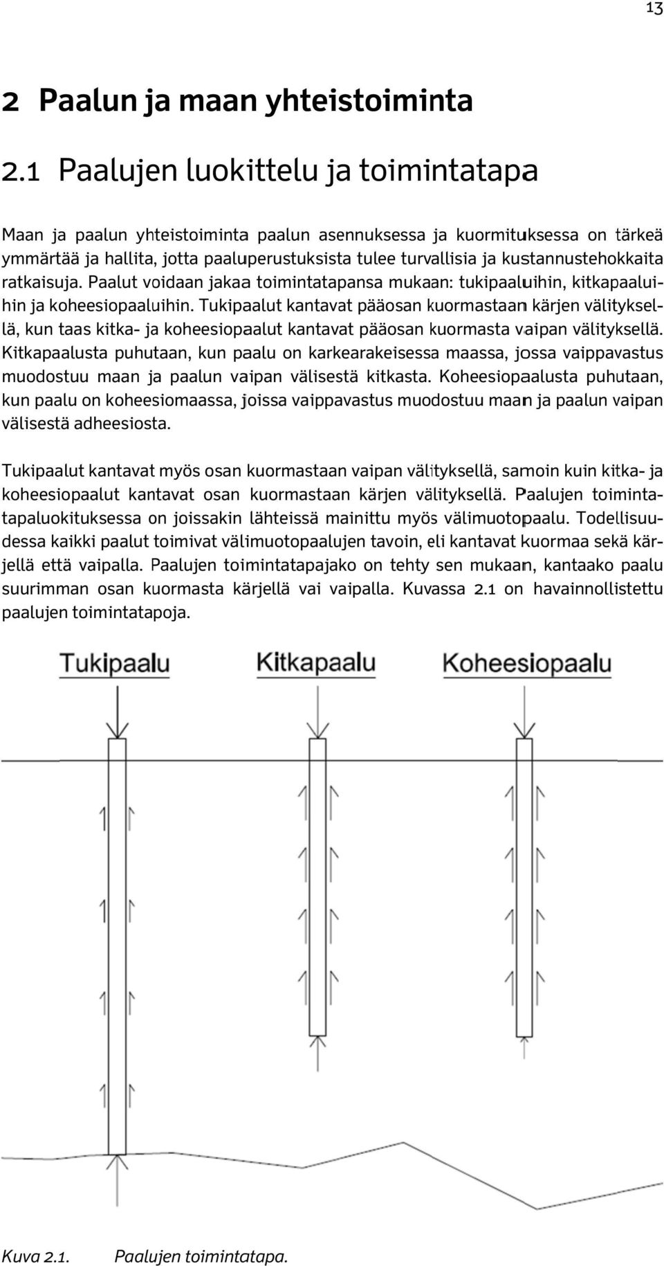 kustannustehokkaita ratkaisuja. Paalut voidaan jakaaa toimintatapansa mukaan: tukipaaluihin, kitkapaalui- hin ja koheesiopaaluihin.