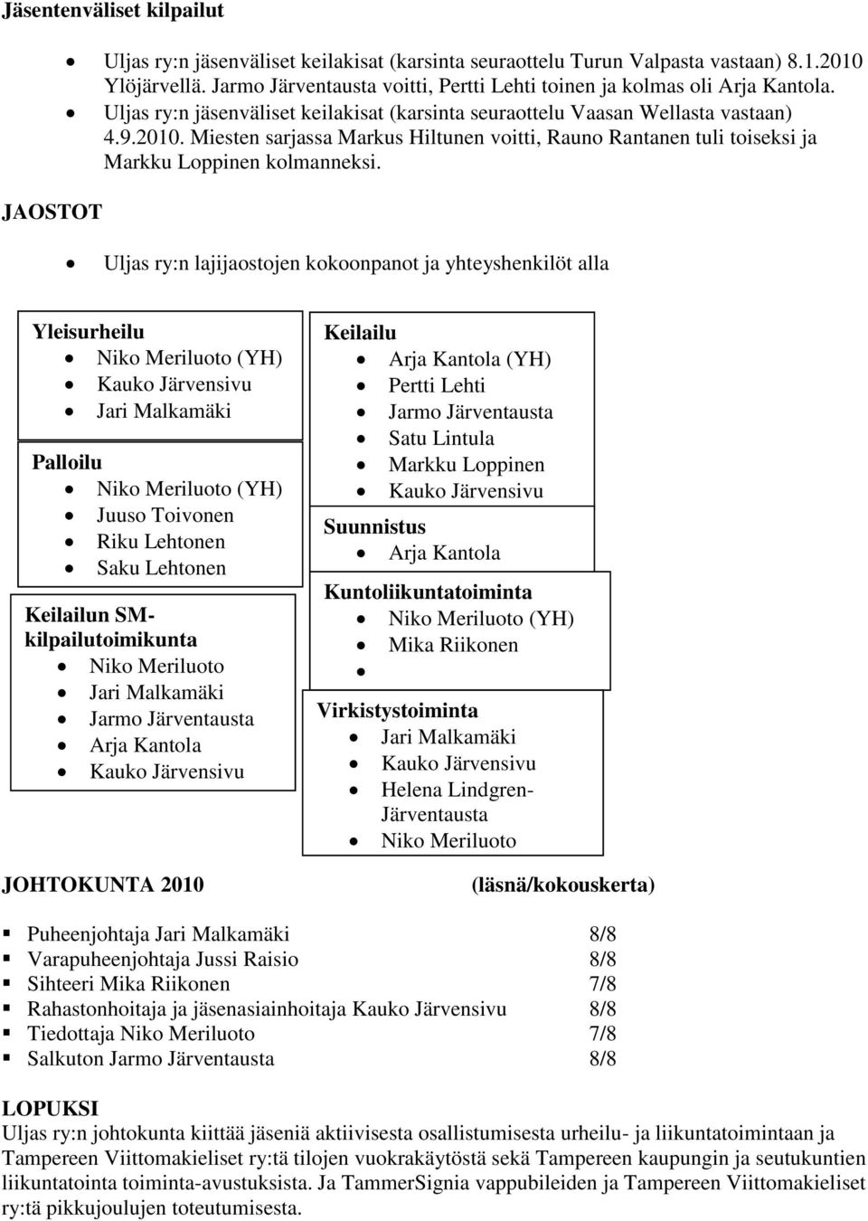 Miesten sarjassa Markus Hiltunen voitti, Rauno Rantanen tuli toiseksi ja Markku Loppinen kolmanneksi.