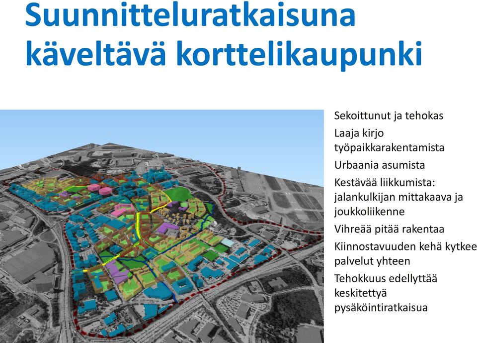 jalankulkijan mittakaava ja joukkoliikenne Vihreää pitää rakentaa