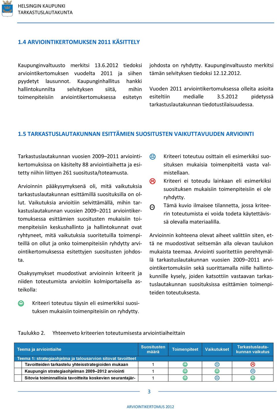 Vuoden 2011 arviointikertomuksessa olleita asioita esiteltiin medialle 3.5.2012 pidetyssä tarkastuslautakunnan tiedotustilaisuudessa. 1.