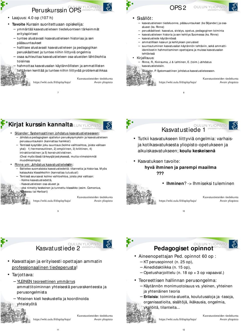 alustavasti kasvatustieteen ja pedagogiikan peruskäsitteet ja tuntee niihin liittyviä ongelmia osaa suhteuttaa kasvatustieteen osa-alueiden lähtökohtia toisiinsa hahmottaa kasvatusalan