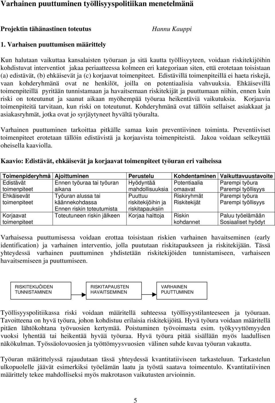 kategoriaan siten, että erotetaan toisistaan (a) edistävät, (b) ehkäisevät ja (c) korjaavat toimenpiteet.