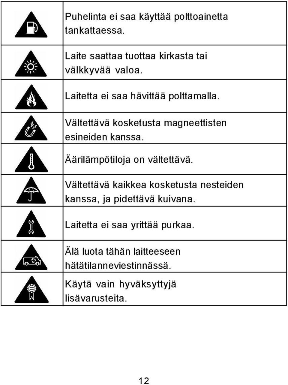 Äärilämpötiloja on vältettävä. Vältettävä kaikkea kosketusta nesteiden kanssa, ja pidettävä kuivana.