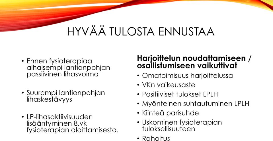 Harjoittelun noudattamiseen / osallistumiseen vaikuttivat Omatoimisuus harjoittelussa VKn vaikeusaste